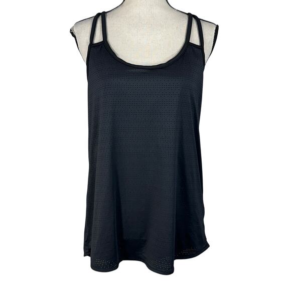 Athleta X-Large Full Force 2-in-1 Tank Top Perforated Criss-Cross Stretch Black - Picture 1 of 10